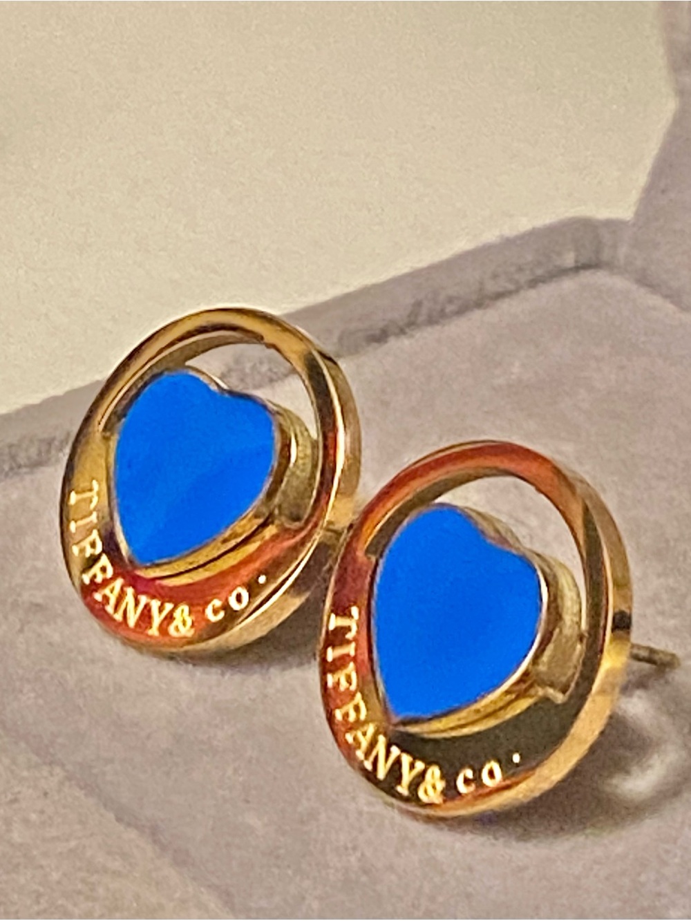 Fashion Jewelry 14K Gold Plated Luxury Stud Earrings with Blue Heart Enamel - Picture 2 of 5